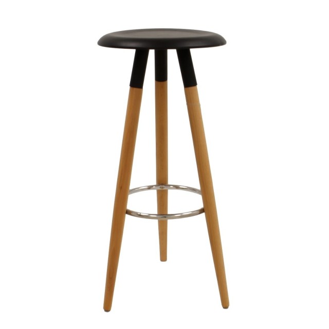 Taburete OTILIO, madera, asiento negro