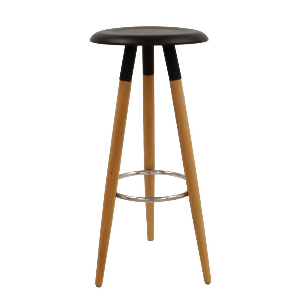 Taburete OTILIO, madera, asiento negro