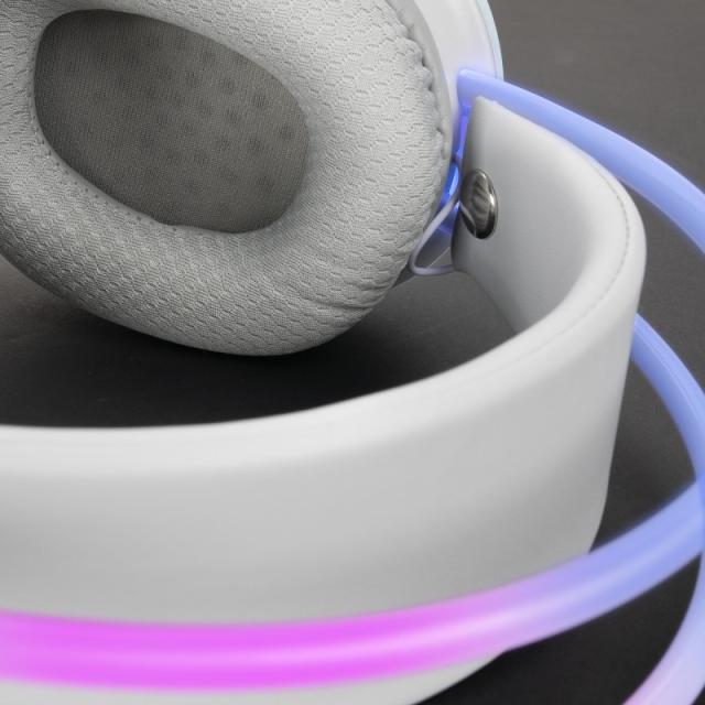 Mars Gaming - MH-GLOW Blanco, Auriculares 360° Full Chroma RGB Flow, Micrófono Cancelación de Ruido, Diseño Ultra-ligero, Almoha