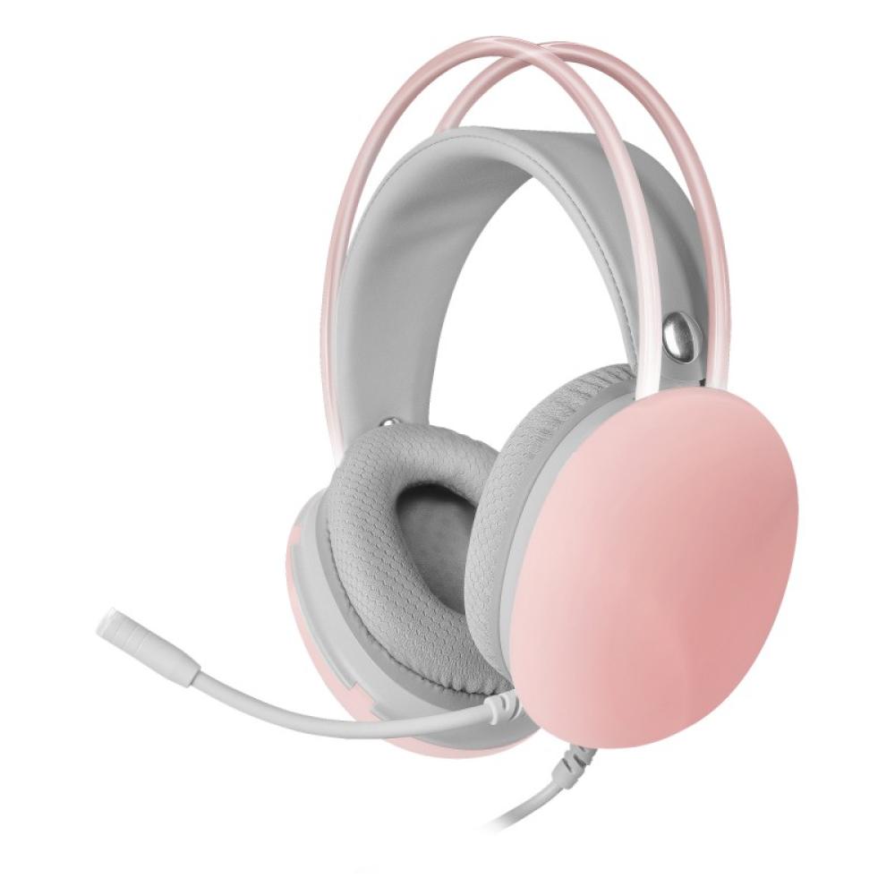 Mars Gaming - MH-GLOW Rosa, Auriculares 360° Full Chroma RGB Flow, Micrófono Cancelación de Ruido, Diseño Ultra-ligero, Almohadi