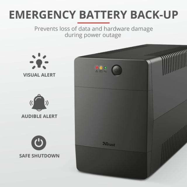 Trust - Paxxon sistema de alimentación ininterrumpida (UPS) 1 kVA 600 W 4 salidas AC