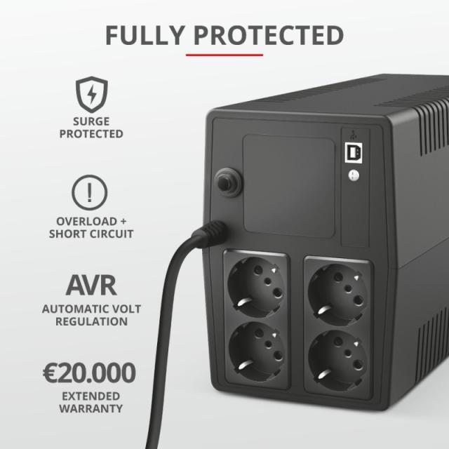 Trust - Paxxon sistema de alimentación ininterrumpida (UPS) 1 kVA 600 W 4 salidas AC