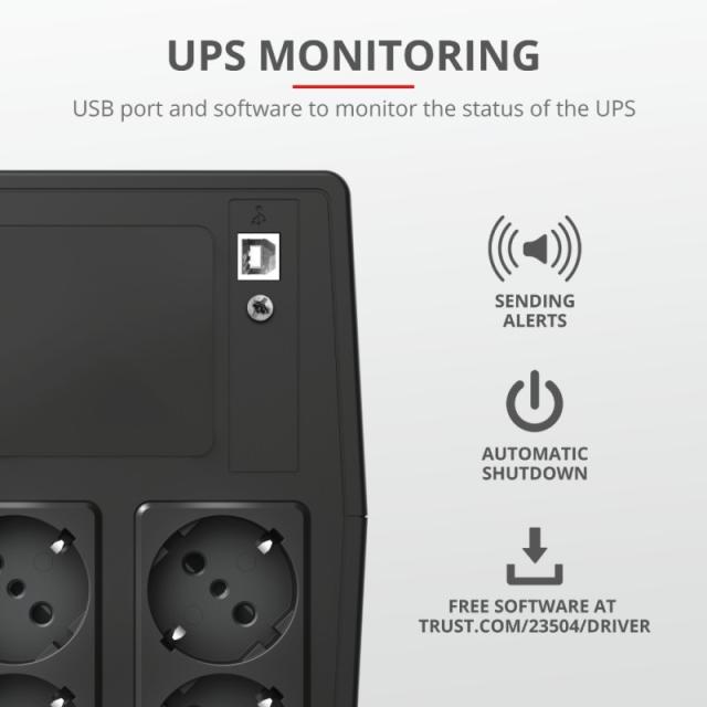 Trust - Paxxon sistema de alimentación ininterrumpida (UPS) 1 kVA 600 W 4 salidas AC