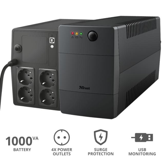 Trust - Paxxon sistema de alimentación ininterrumpida (UPS) 1 kVA 600 W 4 salidas AC