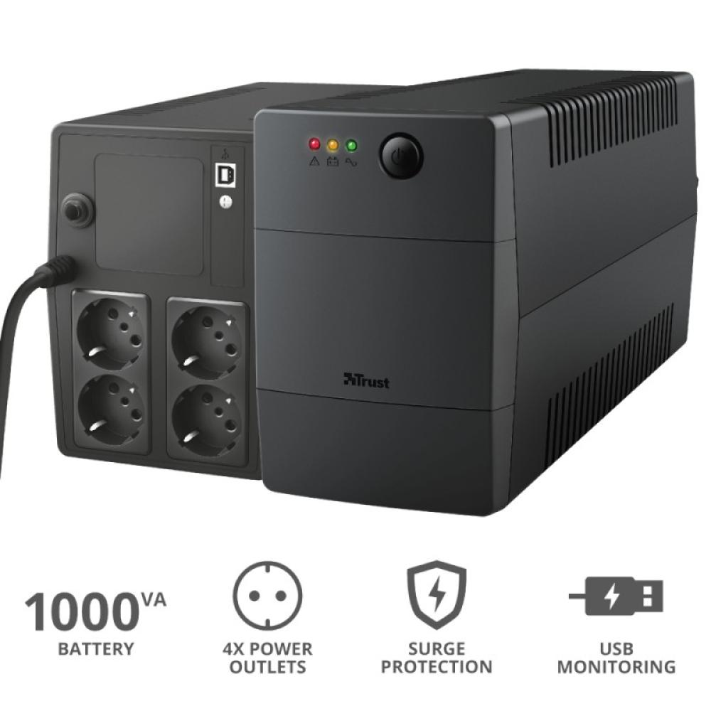 Trust - Paxxon sistema de alimentación ininterrumpida (UPS) 1 kVA 600 W 4 salidas AC