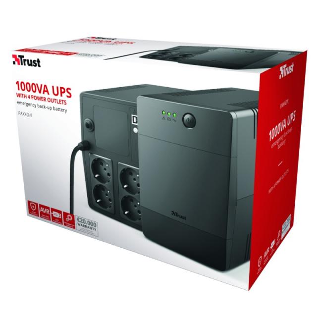 Trust - Paxxon sistema de alimentación ininterrumpida (UPS) 1 kVA 600 W 4 salidas AC