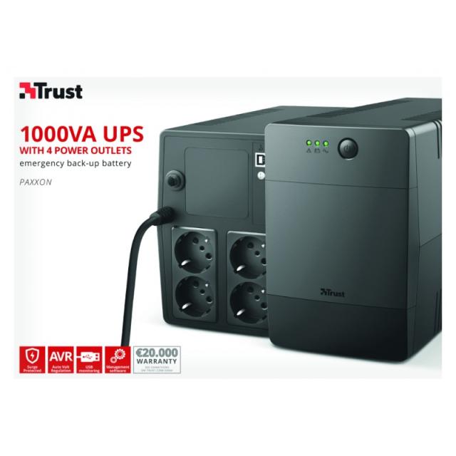 Trust - Paxxon sistema de alimentación ininterrumpida (UPS) 1 kVA 600 W 4 salidas AC