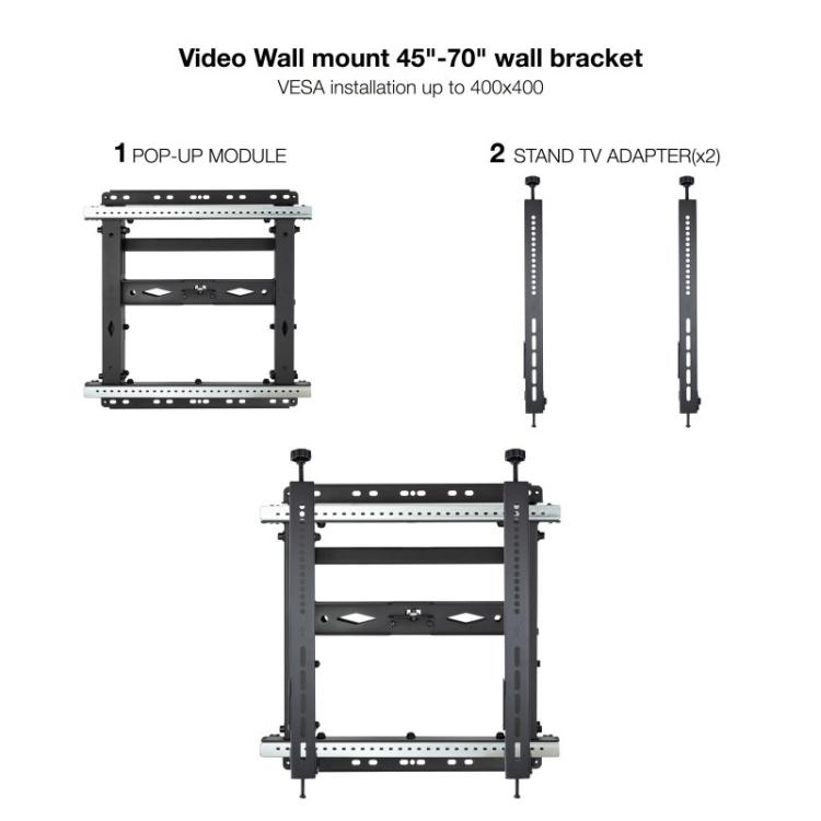 TooQ - Soporte Video Wall de Pared para Pantalla 45"-70", Negro