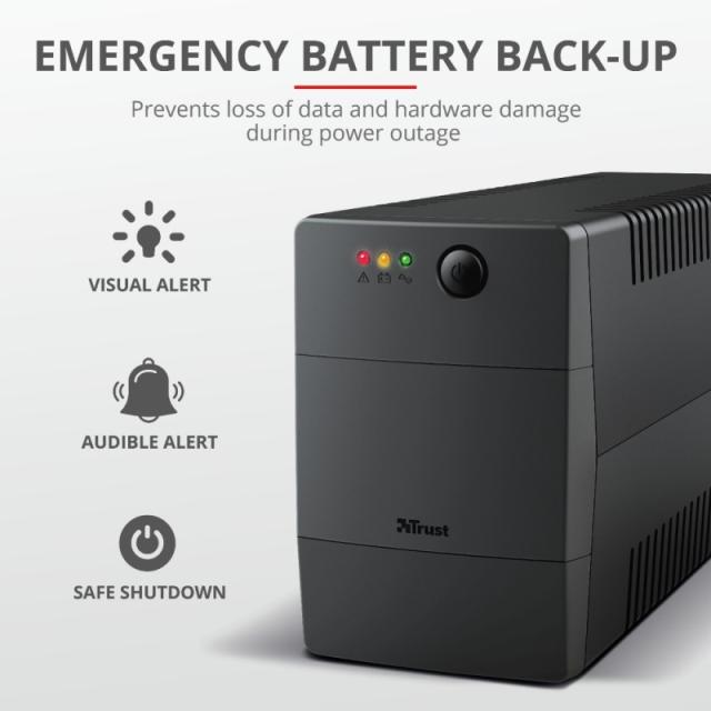 Trust - Paxxon sistema de alimentación ininterrumpida (UPS) 0,8 kVA 480 W 2 salidas AC