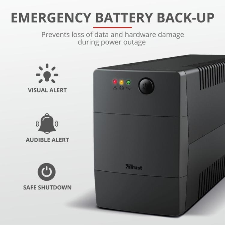 Trust - Paxxon sistema de alimentación ininterrumpida (UPS) 0,8 kVA 480 W 2 salidas AC