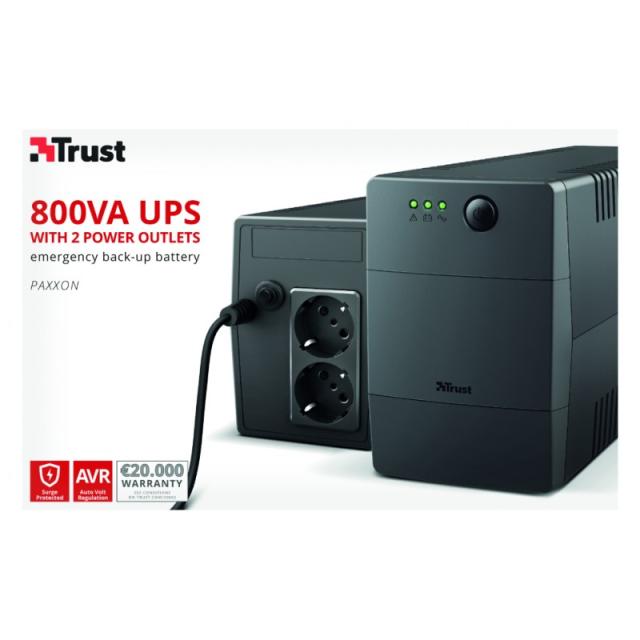 Trust - Paxxon sistema de alimentación ininterrumpida (UPS) 0,8 kVA 480 W 2 salidas AC
