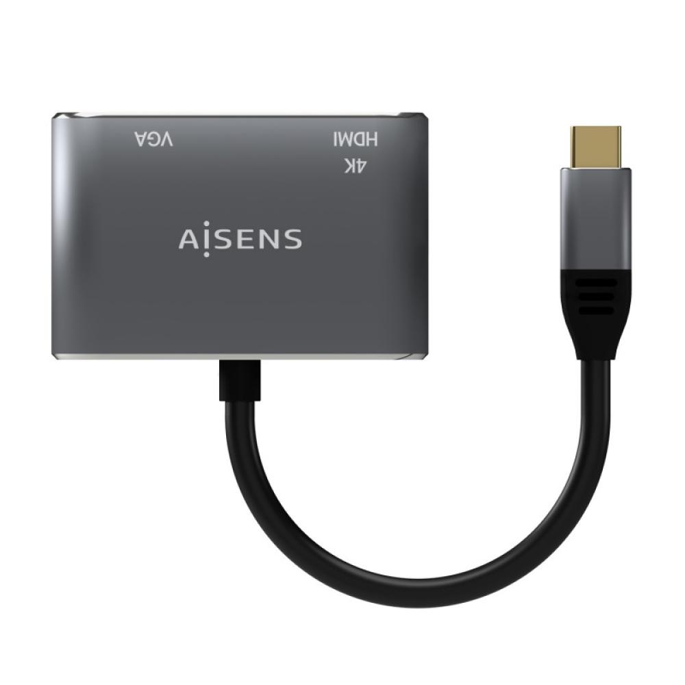 AISENS - Conversor USB-C a VGA/HDMI 4K, USB-C/M-VGA/H-HDMI/H, Gris, 15CM