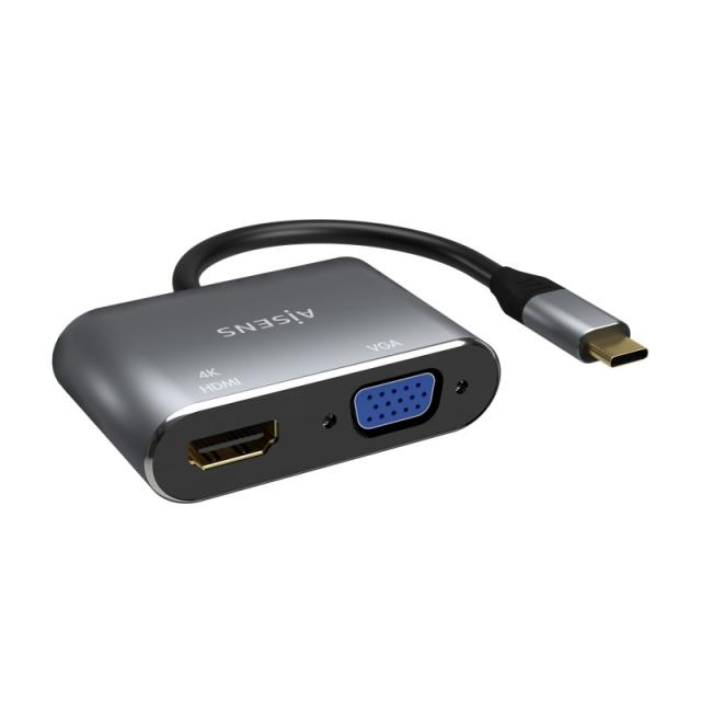AISENS - Conversor USB-C a VGA/HDMI 4K, USB-C/M-VGA/H-HDMI/H, Gris, 15CM