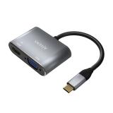 AISENS - Conversor USB-C a VGA/HDMI 4K, USB-C/M-VGA/H-HDMI/H, Gris, 15CM