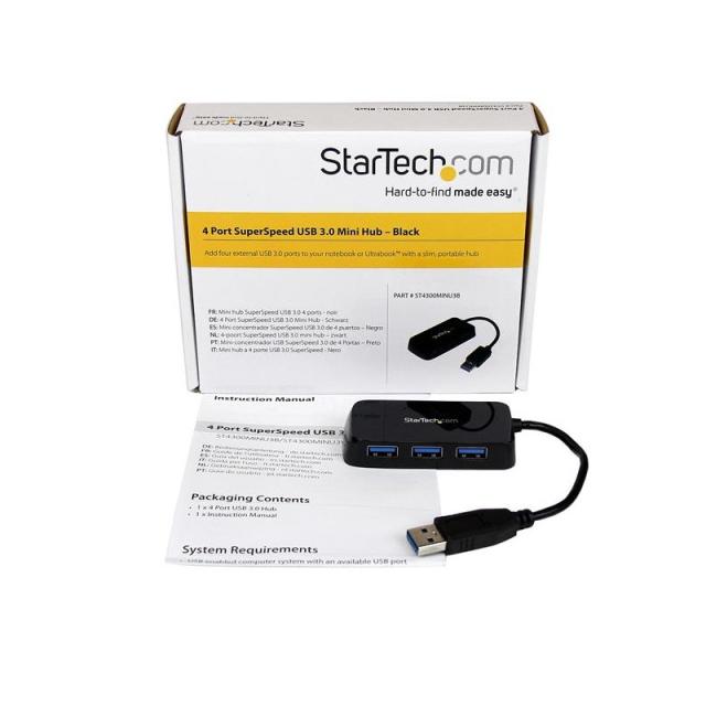 StarTech.com - Adaptador Concentrador Hub Ladrón USB 3.0 (5Gbps) Super Speed para Portátil de 4 Puertos Salidas - Negro