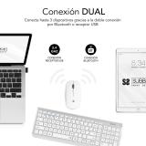 SUBBLIM - Teclado con Ratón Bluetooth + 2.4G Combo Dual Prestige Extendido Plata/Blanco