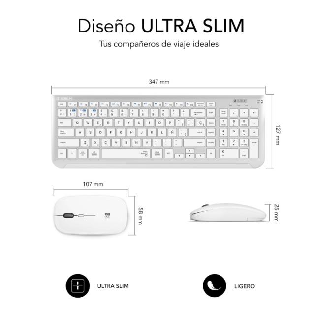 SUBBLIM - Teclado con Ratón Bluetooth + 2.4G Combo Dual Prestige Extendido Plata/Blanco