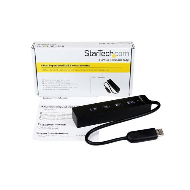 StarTech.com - Adaptador Concentrador Hub Ladrón USB 3.0 (5Gbps) Super Speed Portátil de 4 Puertos Salidas - Negro