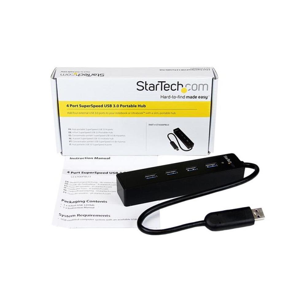 StarTech.com - Adaptador Concentrador Hub Ladrón USB 3.0 (5Gbps) Super Speed Portátil de 4 Puertos Salidas - Negro