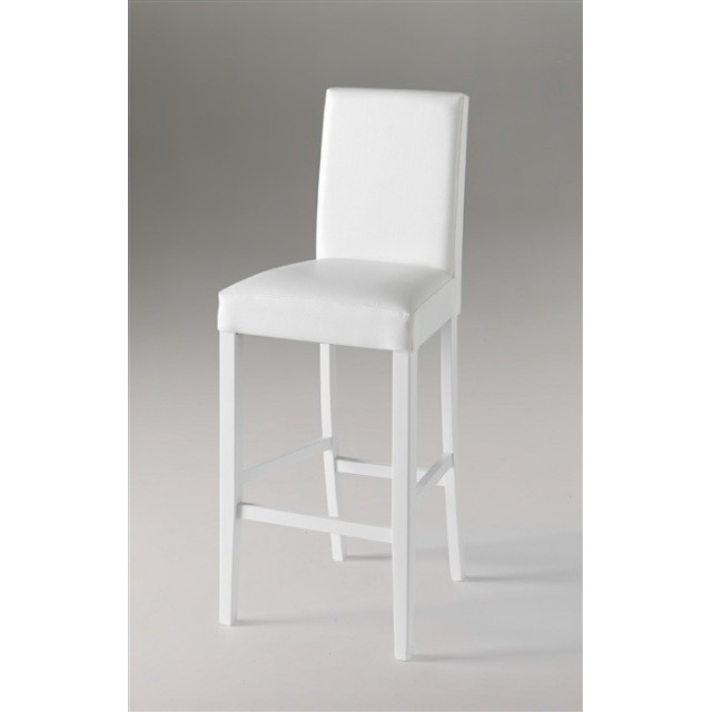 Taburete DENNY, madera de haya, similpiel blanca