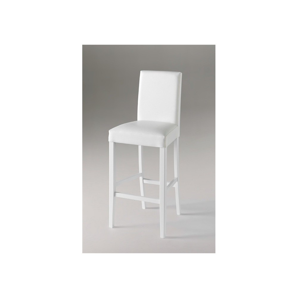 Taburete DENNY, madera de haya, similpiel blanca