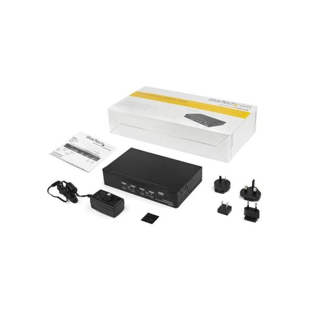 StarTech.com - Switch Conmutador KVM de 4 Puertos DisplayPort - 4K 60Hz - para Una Pantalla - Switch KVM de 4 Puertos DP 1.2 con