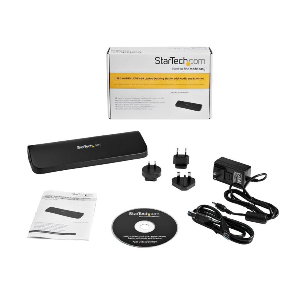 StarTech.com - Docking Station USB 3.0 de 2 Monitores para Portátil - HDMI/DVI/VGA - Hub Ladrón 3x USB-A - GbE - Audio - Replica