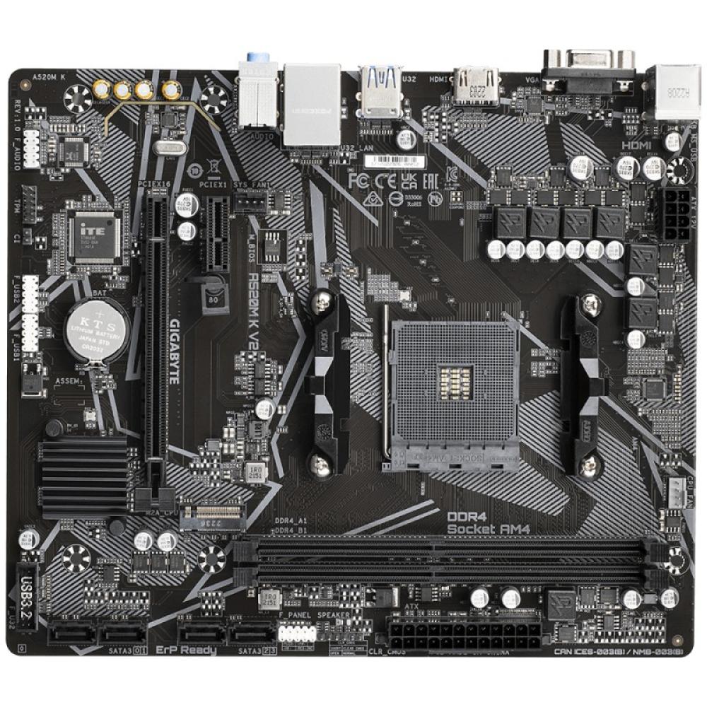 GIGABYTE - Placa base A520M K V2 - Compatible con CPUs AMD Ryzen serie 5000 AM4, hasta 5100MHz DDR4 (OC), PCIe Gen3 x4 M.2, LAN