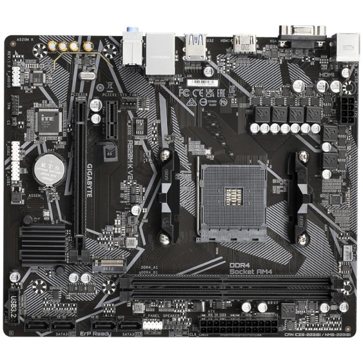 GIGABYTE - Placa base A520M K V2 - Compatible con CPUs AMD Ryzen serie 5000 AM4, hasta 5100MHz DDR4 (OC), PCIe Gen3 x4 M.2, LAN