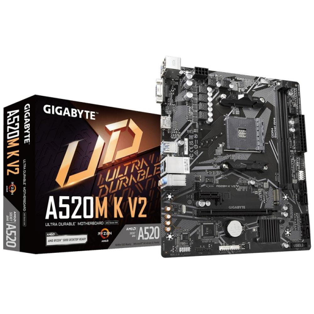 GIGABYTE - Placa base A520M K V2 - Compatible con CPUs AMD Ryzen serie 5000 AM4, hasta 5100MHz DDR4 (OC), PCIe Gen3 x4 M.2, LAN
