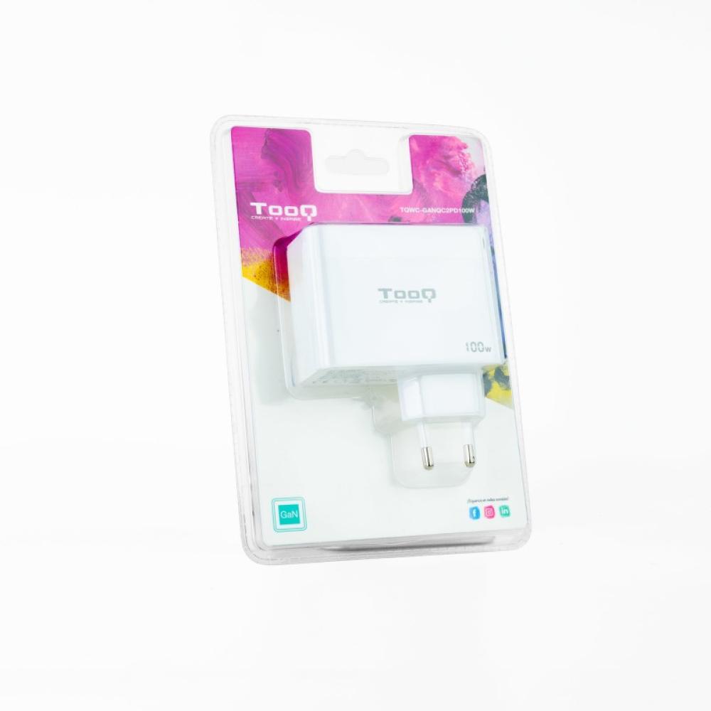 TooQ - Cargador de Pared GaN 2xUSB-C/PD + USB-A/QC 100W, Blanco