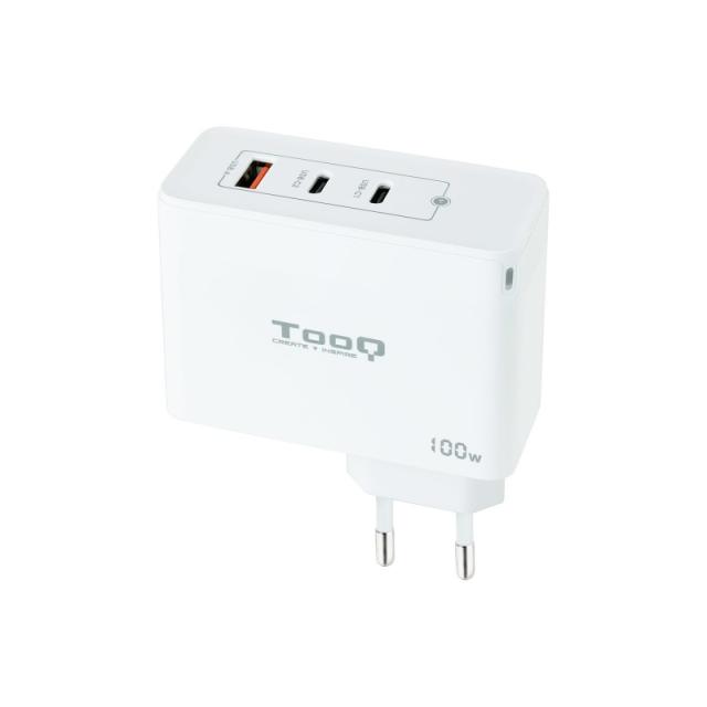 TooQ - Cargador de Pared GaN 2xUSB-C/PD + USB-A/QC 100W, Blanco
