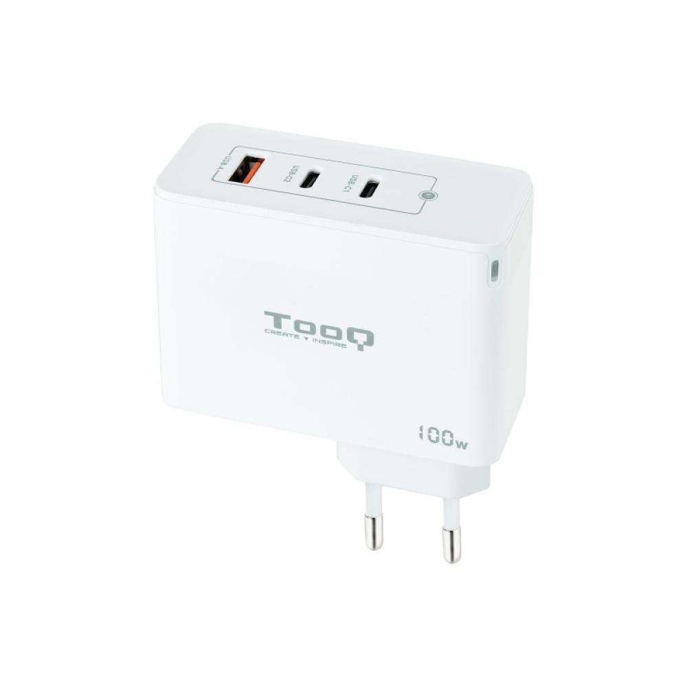 TooQ - Cargador de Pared GaN 2xUSB-C/PD + USB-A/QC 100W, Blanco