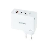 TooQ - Cargador de Pared GaN 2xUSB-C/PD + USB-A/QC 100W, Blanco