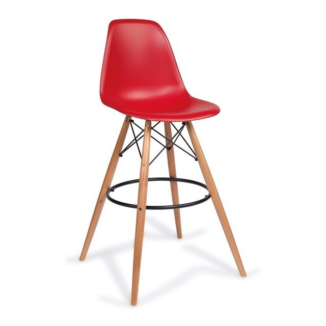 Taburete TOWER, madera, carcasa roja