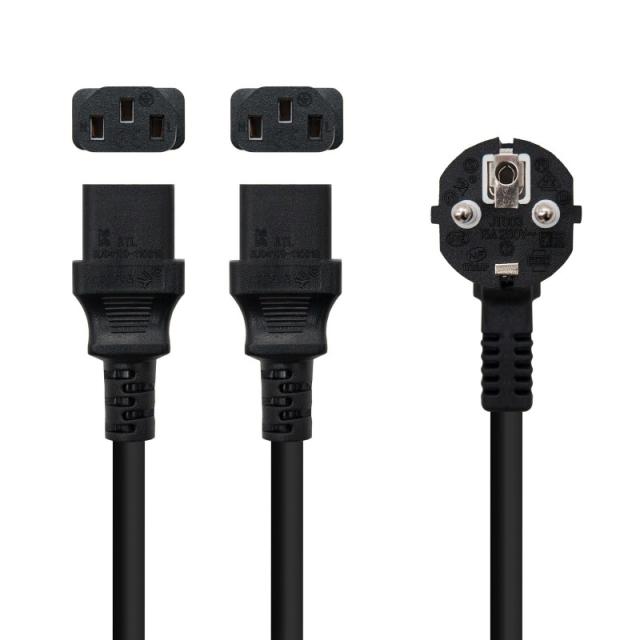 Nanocable - Cable de Alimentación CEE7/M a 2xC13/H, Negro, 1.8 m