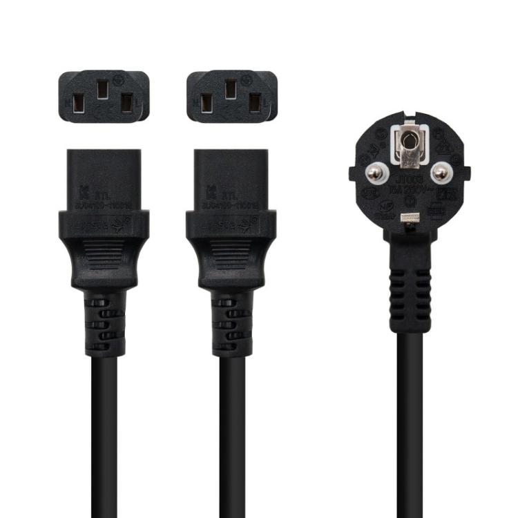 Nanocable - Cable de Alimentación CEE7/M a 2xC13/H, Negro, 1.8 m