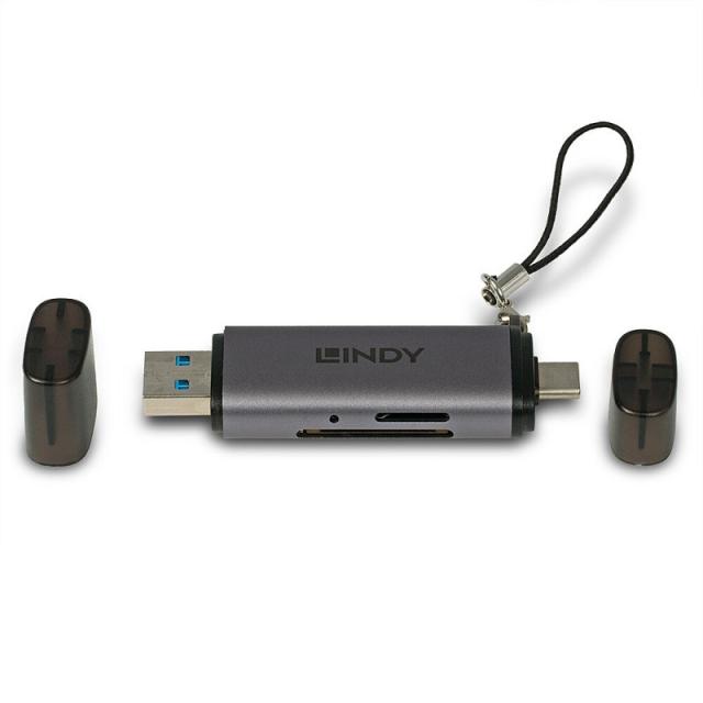 Lindy - 43335 lector de tarjeta USB 3.2 Gen 1 (3.1 Gen 1) Type-A/Type-C Negro, Gris