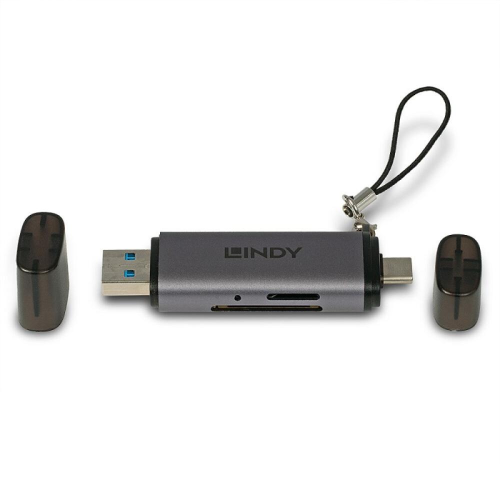 Lindy - 43335 lector de tarjeta USB 3.2 Gen 1 (3.1 Gen 1) Type-A/Type-C Negro, Gris