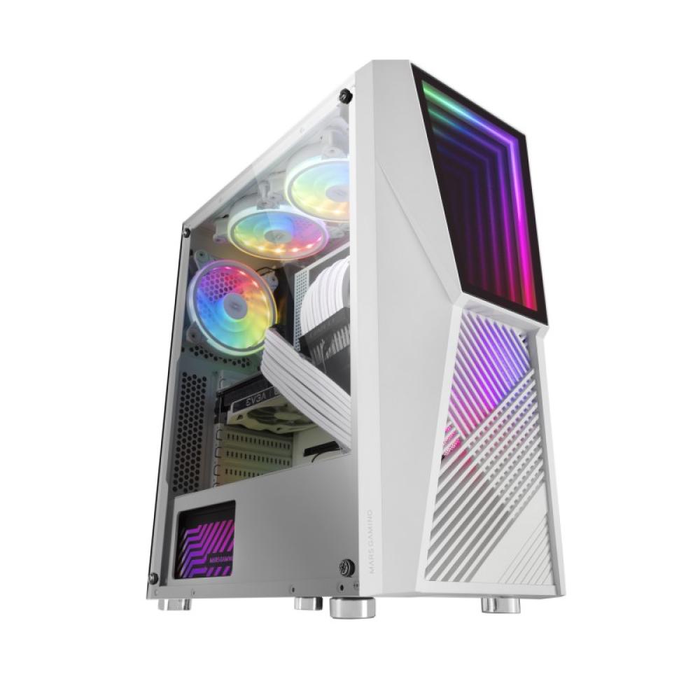 Mars Gaming - MC777W, Caja PC Gaming, Infinity Mirror ARGB, Cristal Templado, 2xVentilador Chroma ARGB, Blanco