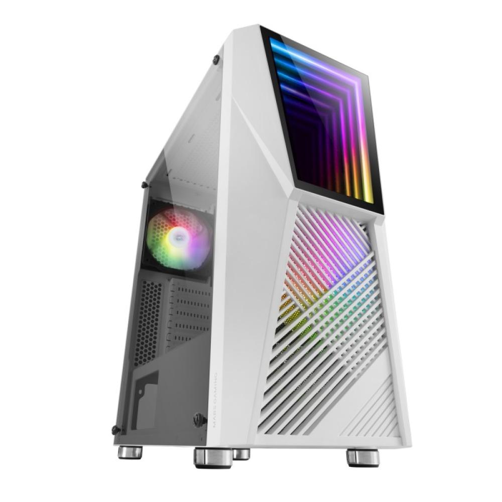 Mars Gaming - MC777W, Caja PC Gaming, Infinity Mirror ARGB, Cristal Templado, 2xVentilador Chroma ARGB, Blanco