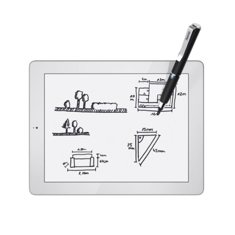 Hama - Active Fineline lápiz digital Negro - Lápiz para tablet (Tableta, Universal, Negro, Aluminio Alrededor)