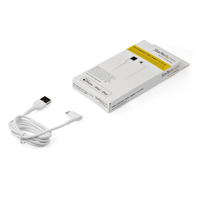 StarTech.com - Cable Resistente USB-A a Lightning de 1 m - Blanco -Acodado en un Ángulo de 90° a la Derecha - Cable de Carga y S