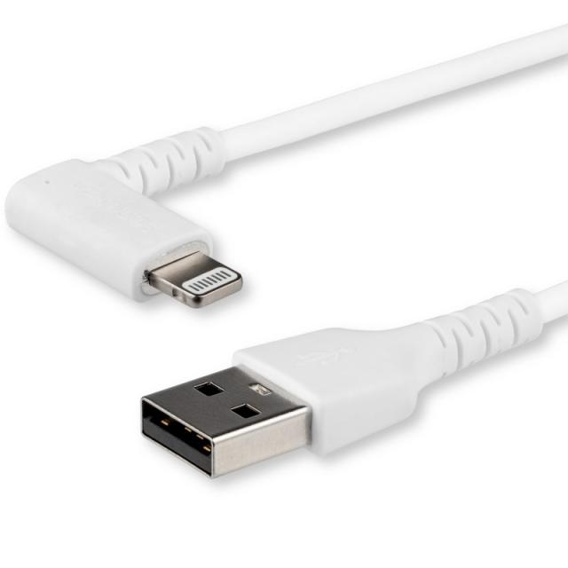 StarTech.com - Cable Resistente USB-A a Lightning de 1 m - Blanco -Acodado en un Ángulo de 90° a la Derecha - Cable de Carga y S