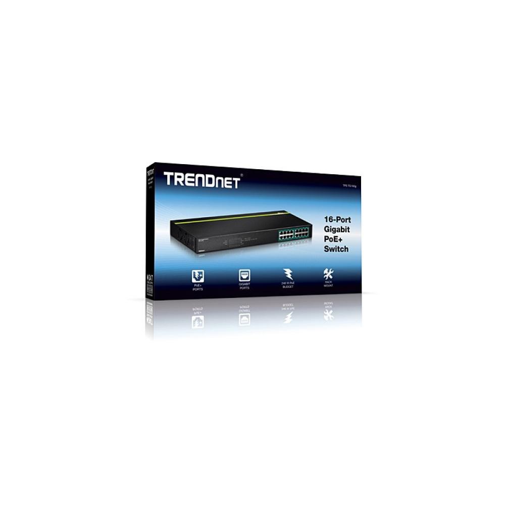 Trendnet - TPE-TG160G switch No administrado L2 Gigabit Ethernet (10/100/1000) Energía sobre Ethernet (PoE) 1U Negro