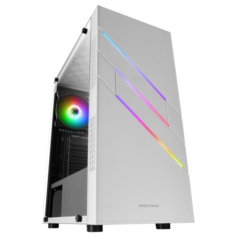 Mars Gaming - MC-U3, Caja PC Gaming ATX XL, Frontal Triple ARGB, Ventilador 12cm ARGB, Ventana Cristal Templado, Blanco