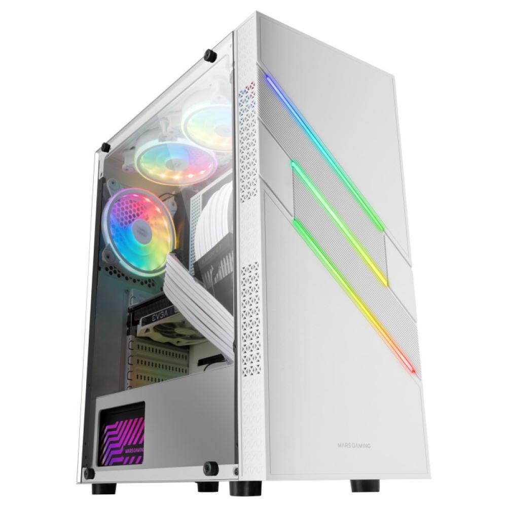 Mars Gaming - MC-U3, Caja PC Gaming ATX XL, Frontal Triple ARGB, Ventilador 12cm ARGB, Ventana Cristal Templado, Blanco