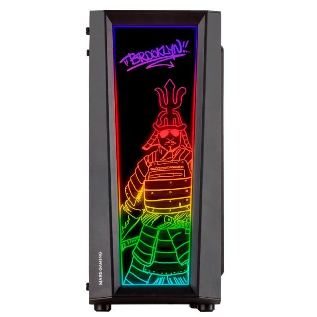 Mars Gaming - MC-ART Negro, Caja PC Gaming ATX, Doble Cristal Templado Dibujable, ARGB 12 Modos, Ventilador 12cm