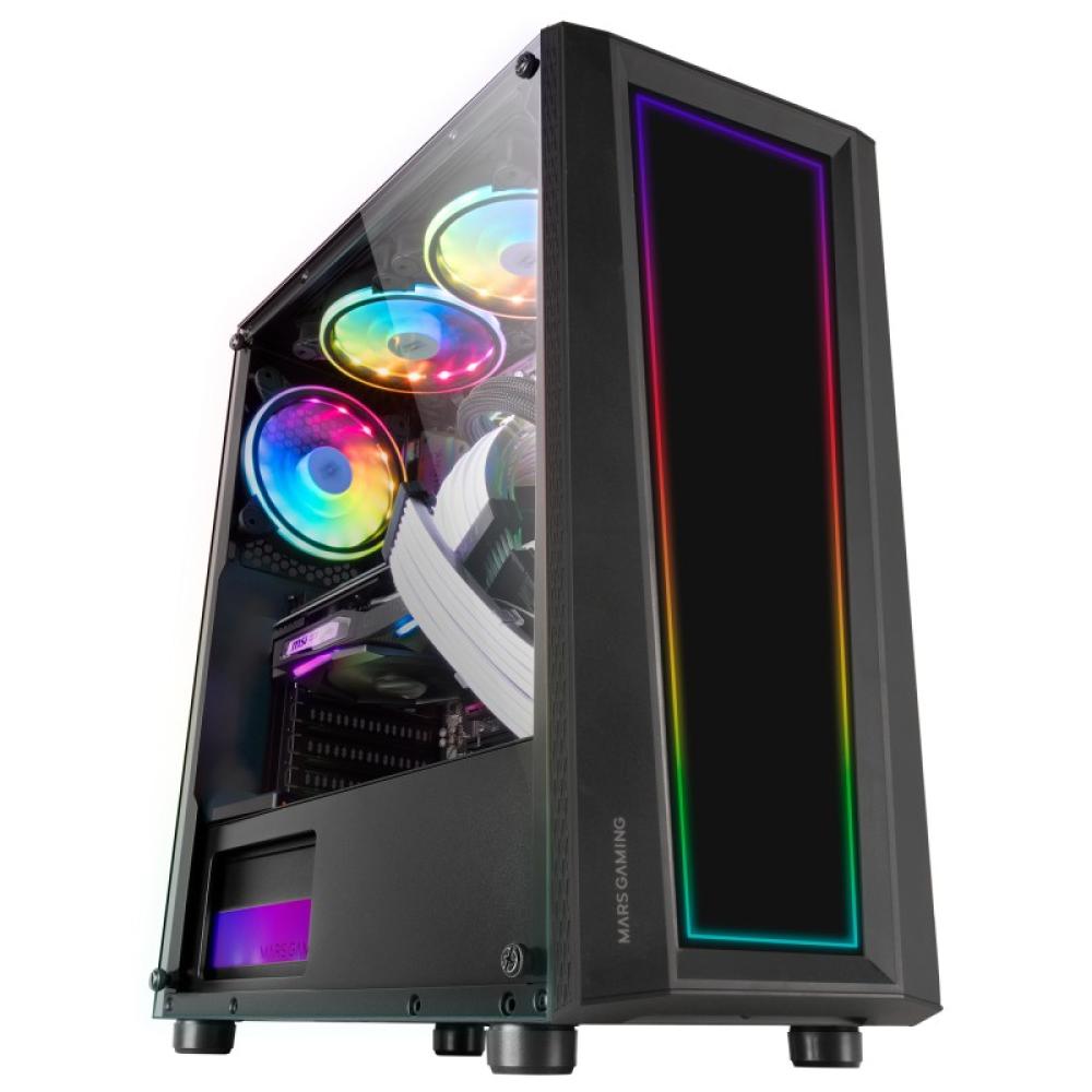 Mars Gaming - MC-ART Negro, Caja PC Gaming ATX, Doble Cristal Templado Dibujable, ARGB 12 Modos, Ventilador 12cm