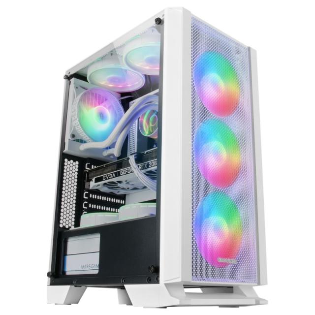 Mars Gaming - MC-C, Caja PC ATX, Panel Frontal Metal-Mesh, Cristal Templado, 3 Ventiladores Frontales FRGB 120mm, Blanco